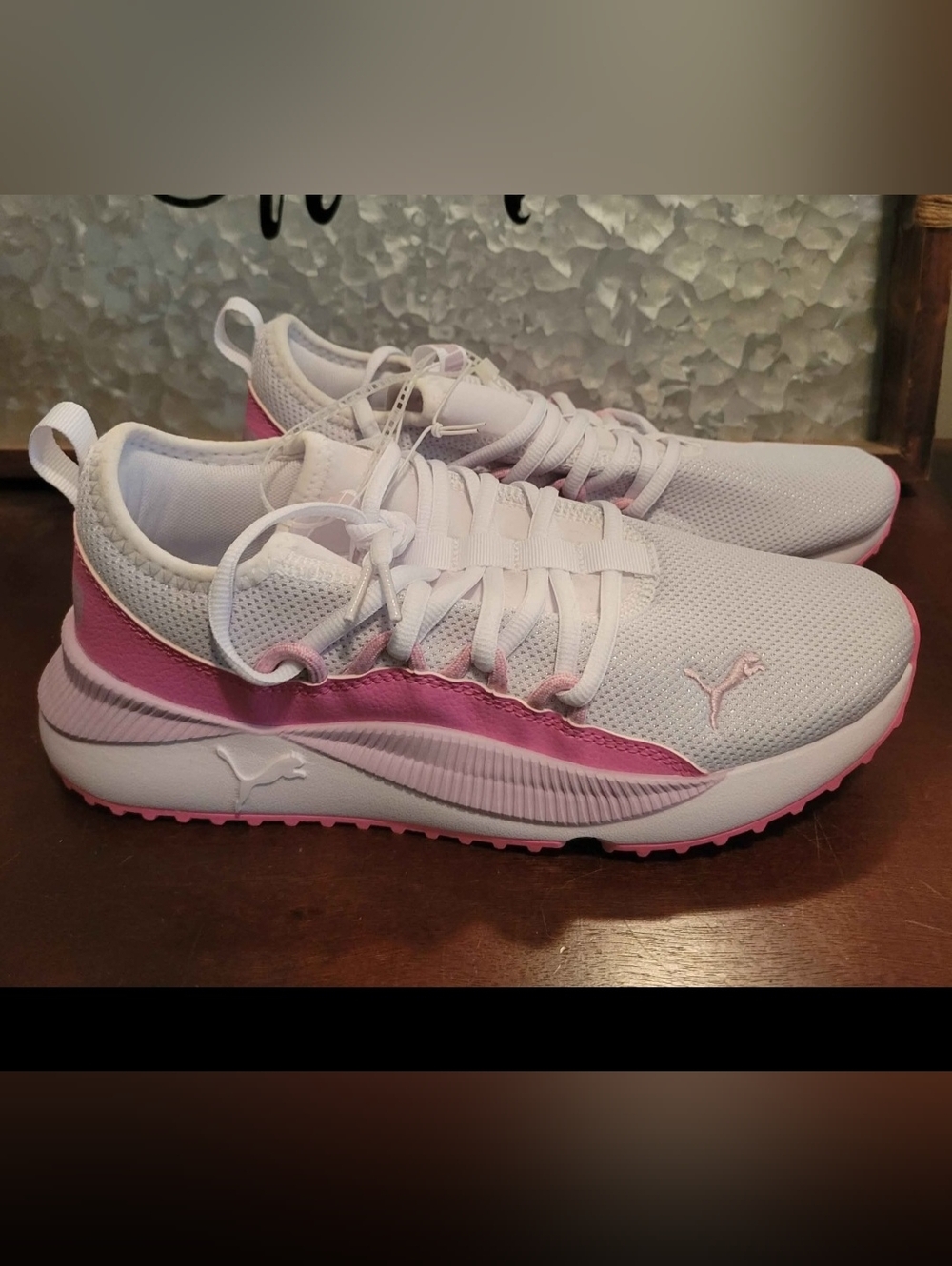 Puma Women's White Sneakers with Pink Accents